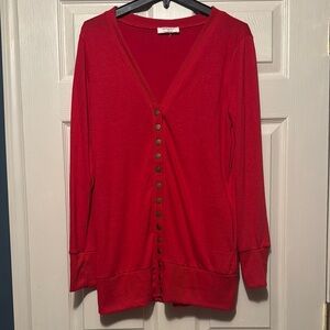 Red Button-Up Women's Cardigan